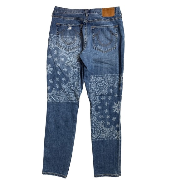 Distressed Boyfriend Jeans Bandana Patch True Religion Cameron Slim Women's 26 - Picture 3 of 16